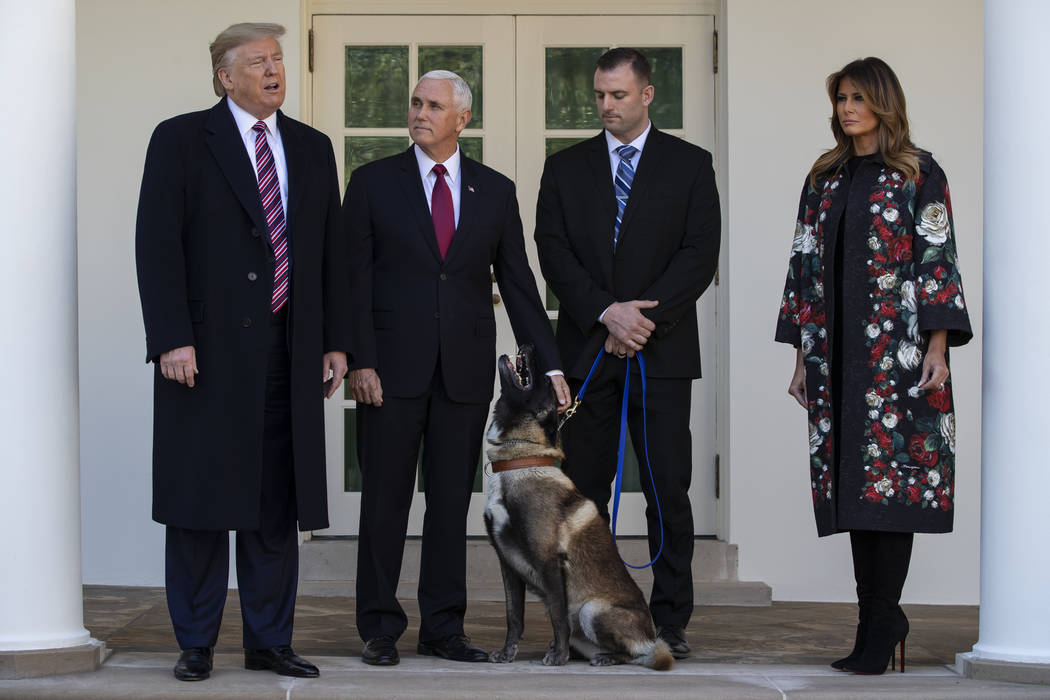 President Donald Trump, Vice President Mike Pence, and first lady Melania Trump stand with Cona ...