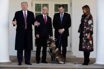 President Donald Trump, Vice President Mike Pence and first lady Melania Trump, present Conan, ...