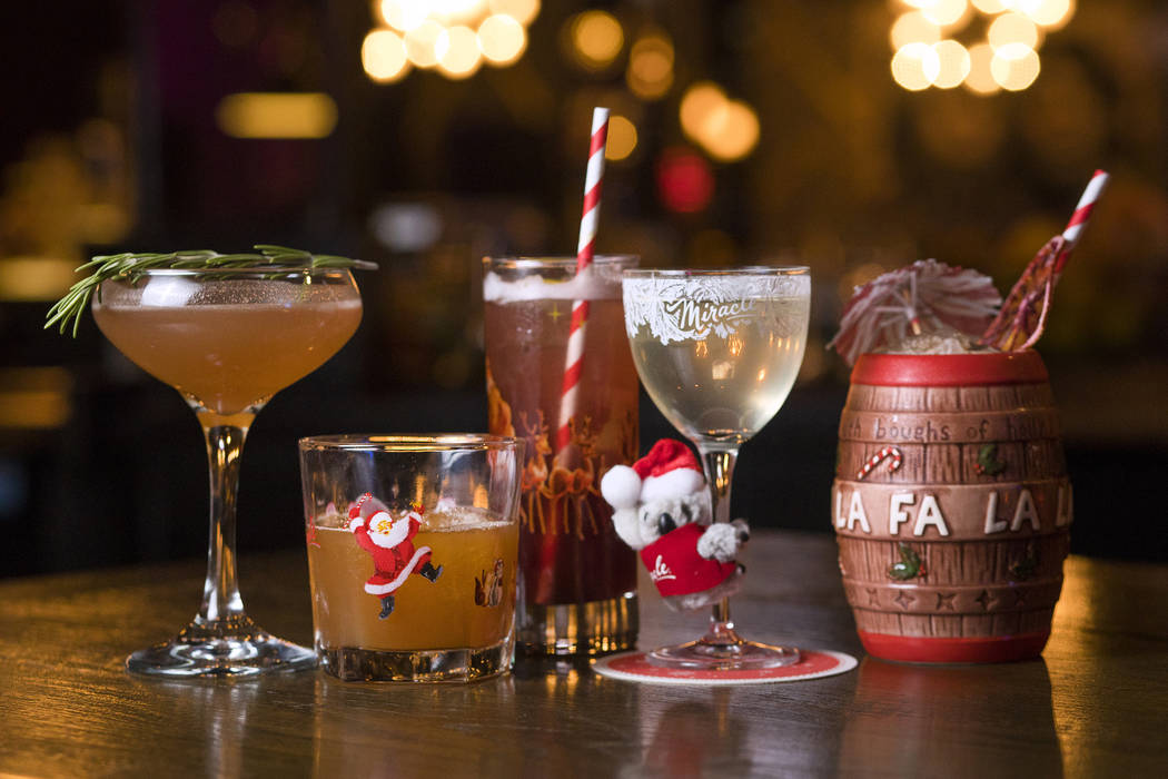 The Miracle Pop-Up Bar lineup from left, the Christmapolitan, the Snowball Old-Fashioned, the R ...