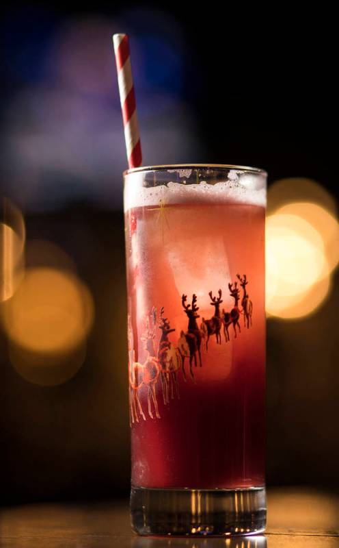 The Run Run Rudolph made of prosecco, London dry gin, mulled wine puree, lemon, and cane syrup, ...