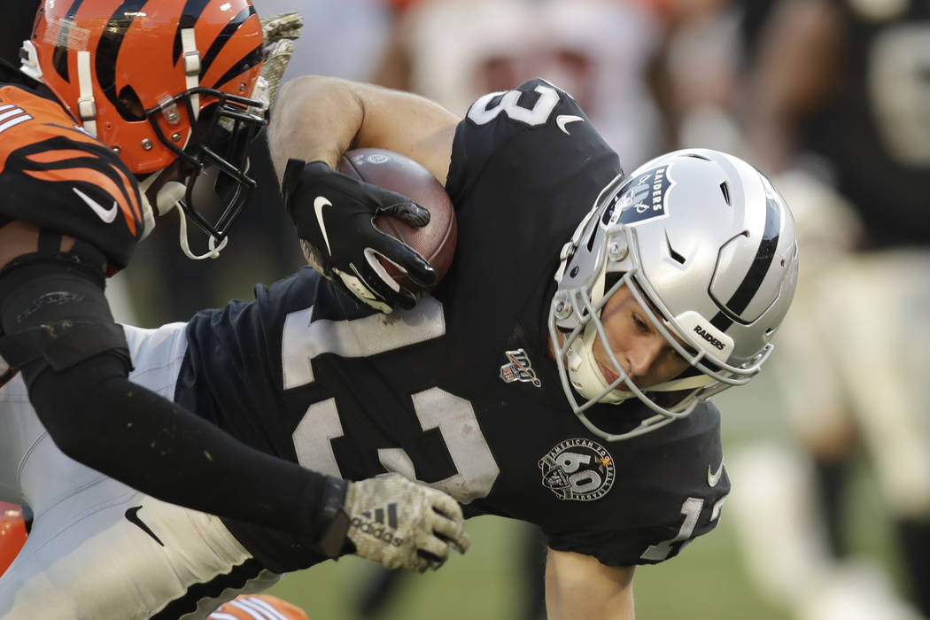 Oakland Raiders wide receiver Hunter Renfrow during the second half of an NFL football game in ...