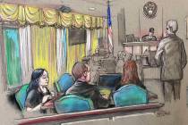 FILE - In this April 15, 2019, file court sketch, Yujing Zhang, left, a Chinese woman charged w ...