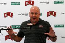 UNLV football head coach Tony Sanchez speaks about his departure during a news conference at UN ...