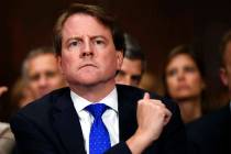 In a Sept. 27, 2018, file photo, then-White House counsel Don McGahn listens as Supreme court n ...