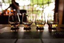 Bourbon Flight with selective focus on four samples. (Getty Images)