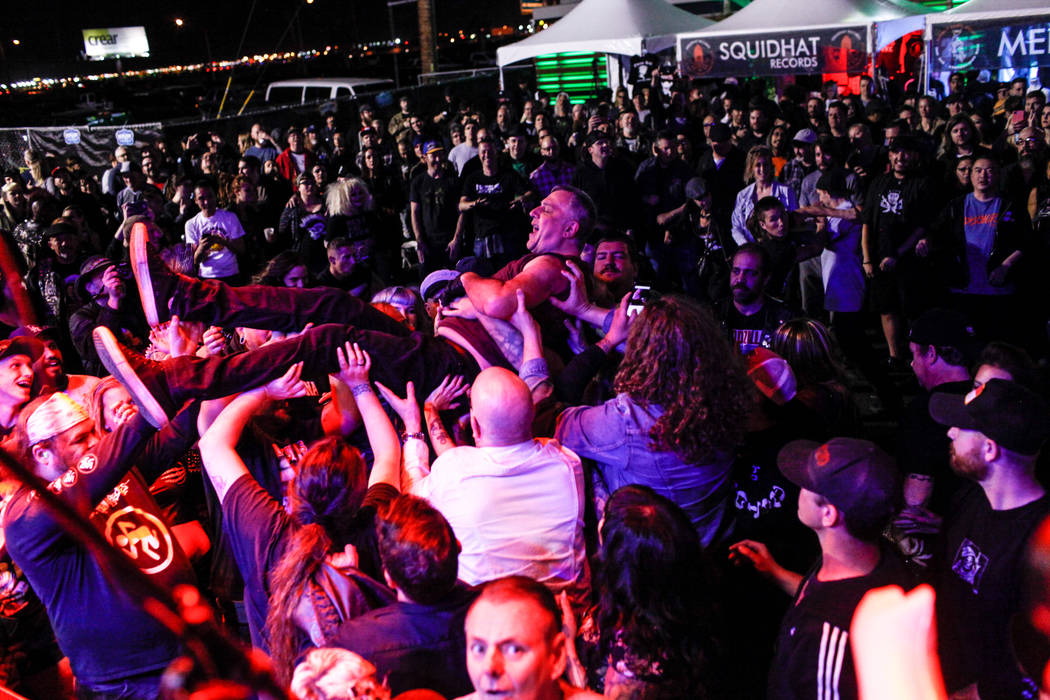 Blag Dahlia of The Dwarves crowd surfs during the 25th anniversary show at the Double Down Salo ...