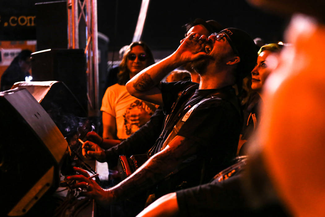 Jesse Naders of Las Vegas, 40, cheers during the 25th anniversary show at the Double Down Saloo ...