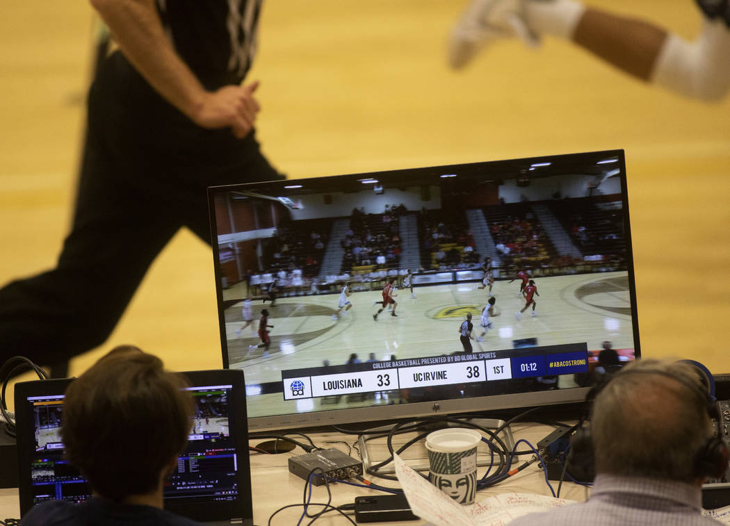 The college basketball game between UC-Irvine and Louisiana is recorded for TV from the Clark H ...