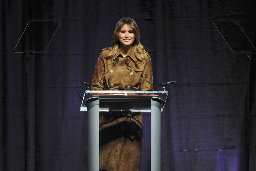 First lady Melania Trump speaks at the B'More Youth Summit, Tuesday, Nov. 26, 2019, at UMBC in ...