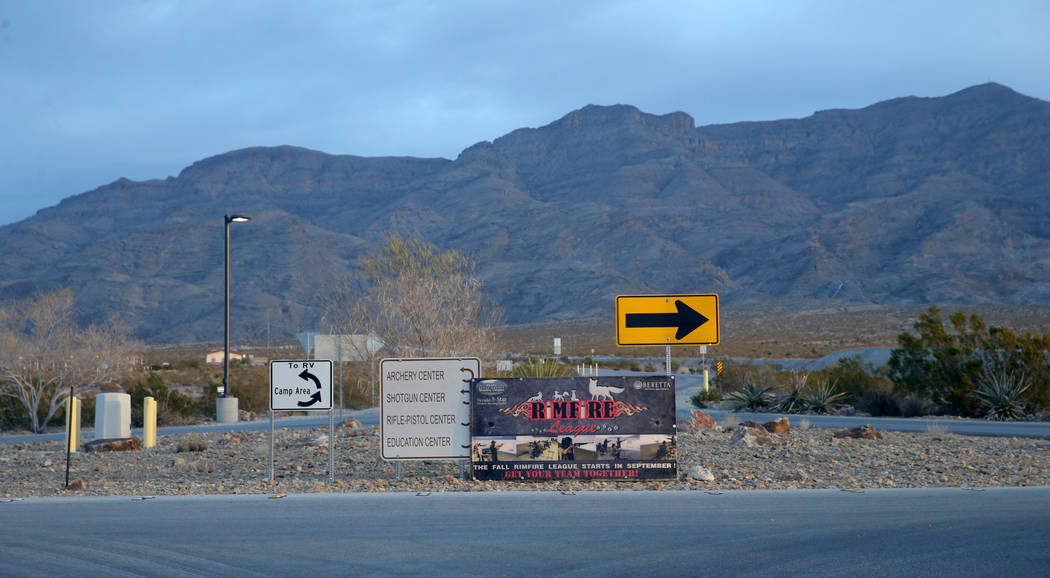 Gass Peak, right, is seen from the Clark County Shooting Complex range Wednesday, Nov. 27, 2019 ...