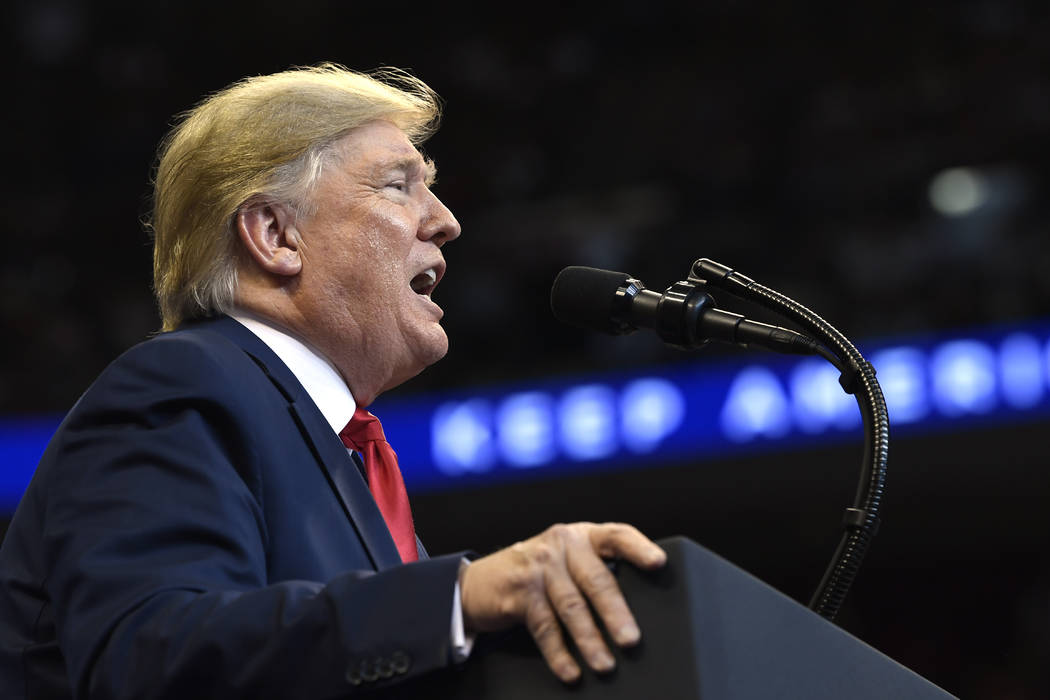 President Donald Trump speaks at a campaign rally in Sunrise, Fla., Tuesday, Nov. 26, 2019. (AP ...