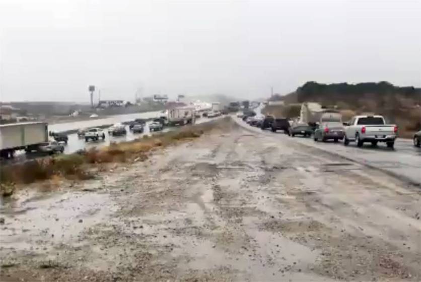 Winter storm slows traffic at Cajon Pass in California Las Vegas