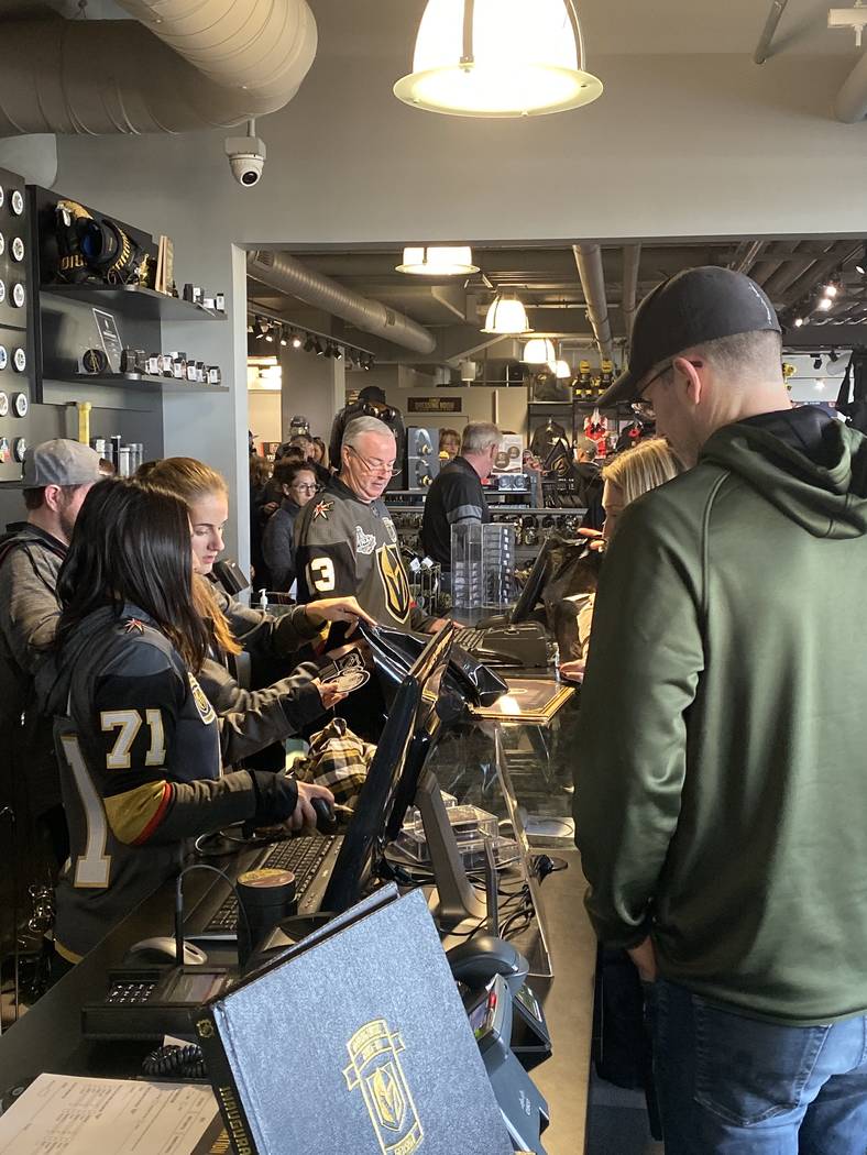 Golden Knights fans hit The Arsenal at City National Arena early for "Gold Friday," Nov. 29, 20 ...