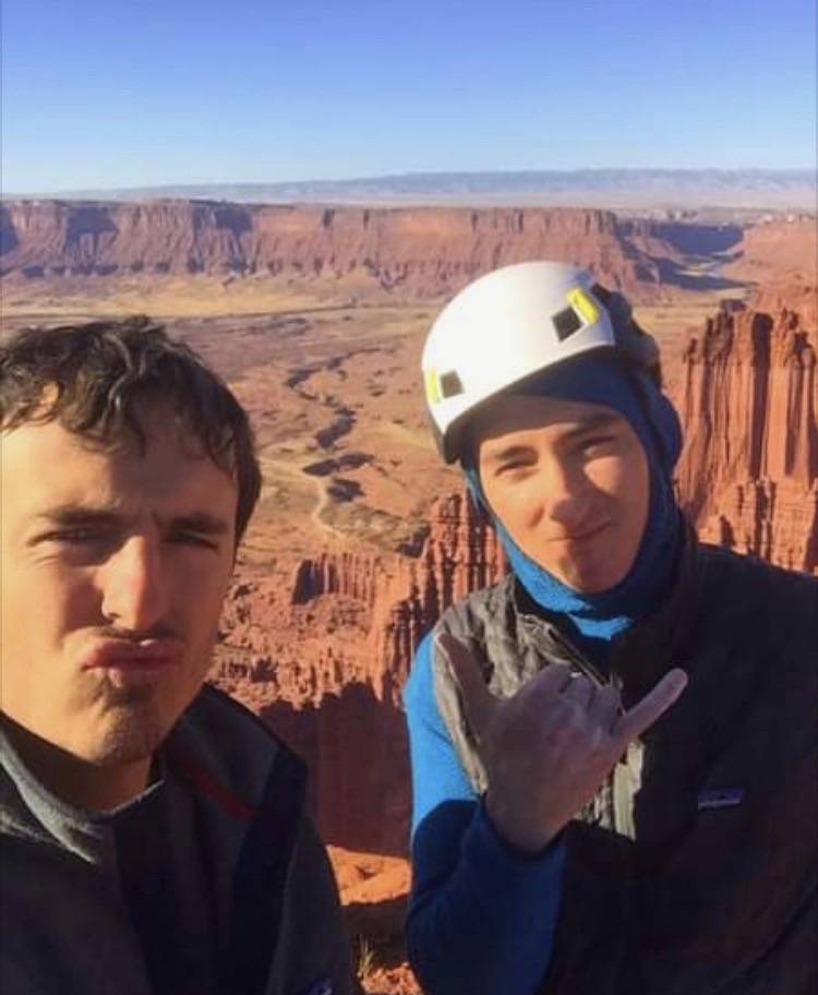 Brad Gobright, left, and Maison Des Champs, on a November 2019 climbing trip to Moab, Utah. (Ma ...
