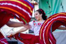 Dancers from Ballet Folklorico Izel, dance company of Mexican folklore, perform at the Las Vega ...
