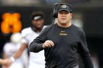 In this Oct. 19, 2019 file photo, Missouri head coach Barry Odom watches from the sideline in t ...