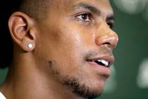 In this July 27, 2018, file photo, New York Jets wide receiver Terrelle Pryor talks to reporter ...