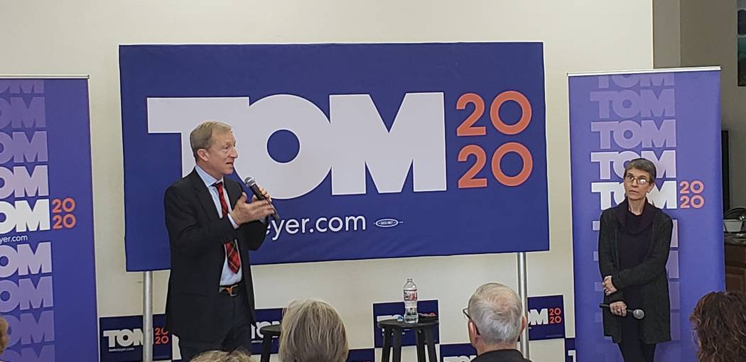 Democratic presidential candidate Tom Steyer answers a question during a discussion with the Le ...