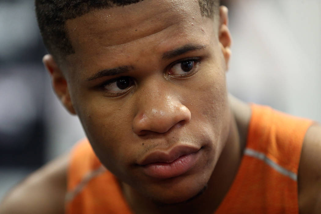 Boxer Devin Haney is interviewed during a training camp workout at the Capetillo & TM Boxin ...