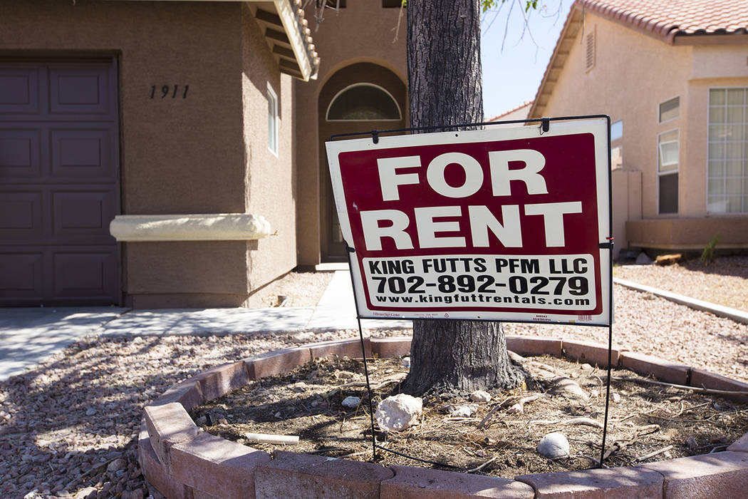 A sign advertises a King Futt's PFM rental home in North Las Vegas, Monday, Sept. 9, 2019. (Rac ...