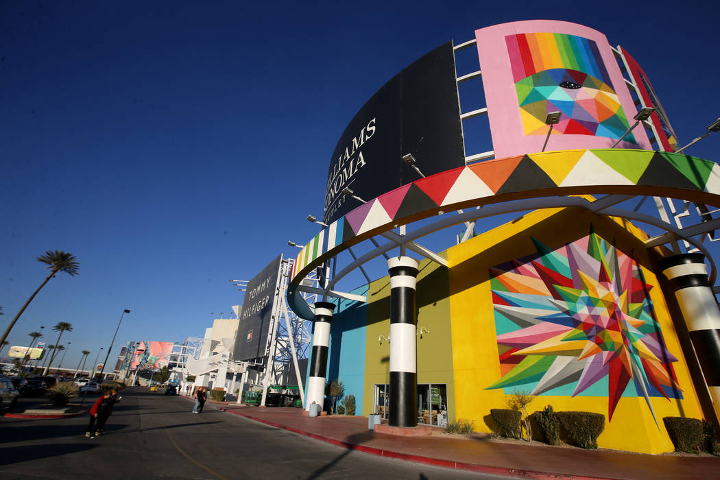 Murals in progress at Fashion Outlets of Las Vegas in Primm as the outlet mall is rebranded to ...