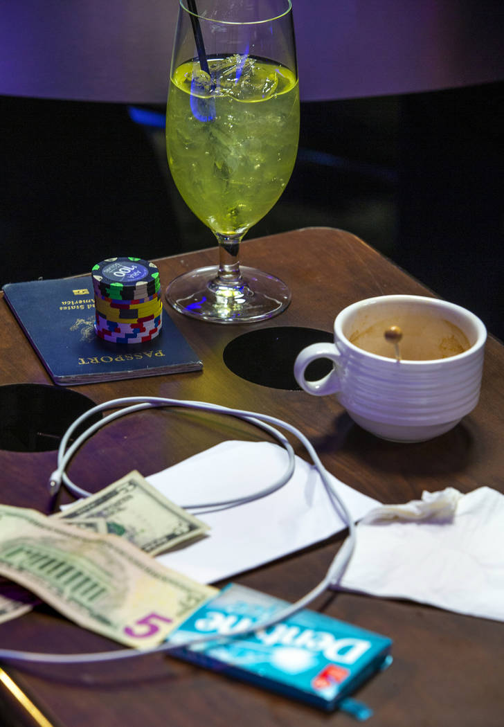 A collection of necessities from a poker player in the PokerGO Studio at the Aria on Monday, No ...