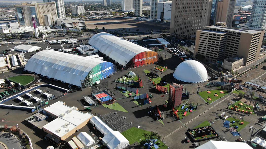 Aerial view of the Las Vegas Festival Grounds at the corner of Sahara and Las Vegas Boulevard i ...