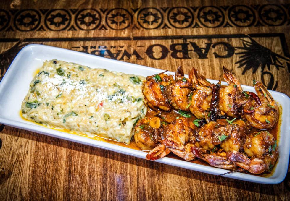 Tequila Shrimp with Mexican dirty rice at Cabo Wabo Cantina. (Cabo Wabo Cantina)