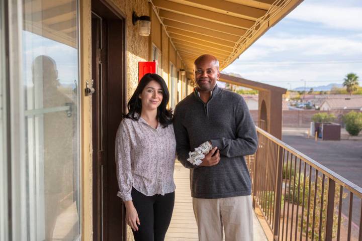 Health Plan of Nevada health coach Leticia Beltran, left, and Medicaid member Jeffrey Fikes, at ...