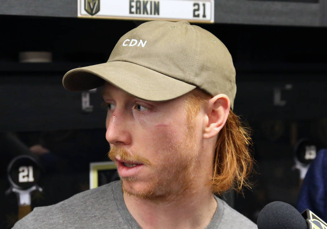 Golden Knights center Cody Eakin addresses the media at City National Arena on Thursday, April ...