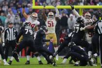 Baltimore Ravens kicker Justin Tucker (9) kicks the game winning field goal against the San Fra ...