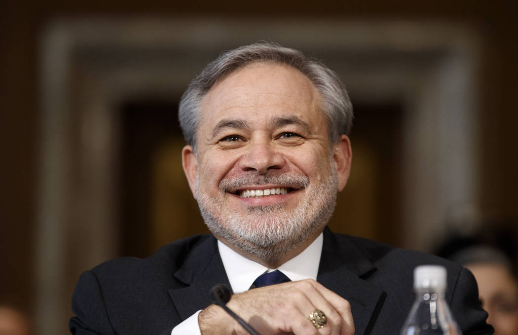 Secretary of Energy nominee Dan Brouillette smiles during a Senate hearing on his nomination, T ...