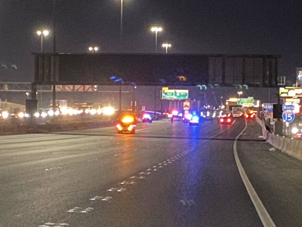 Interstate 15 northbound is nearly devoid of vehicles after a fatal, wrong-way crash between a ...