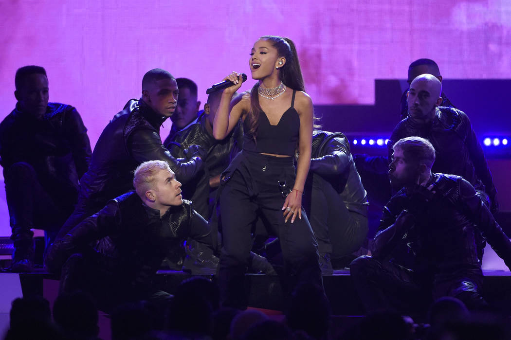 Ariana Grande performs at the Billboard Music Awards at the T-Mobile Arena on Sunday, May 22, 2 ...
