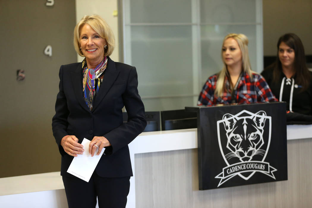 Secretary of Education Betsy DeVos is introduced during a visit to Pinecrest Academyճ Cad ...