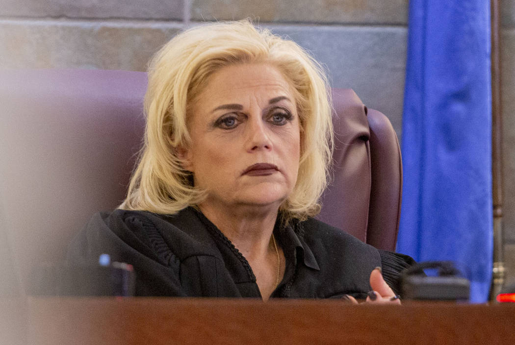 District Judge Michelle Leavitt listens to Amelia Claypool's mother, Lee Ann Pretto, speak duri ...