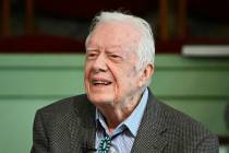 FILE - In this Nov. 3, 2019 file photo, former President Jimmy Carter teaches Sunday school at ...