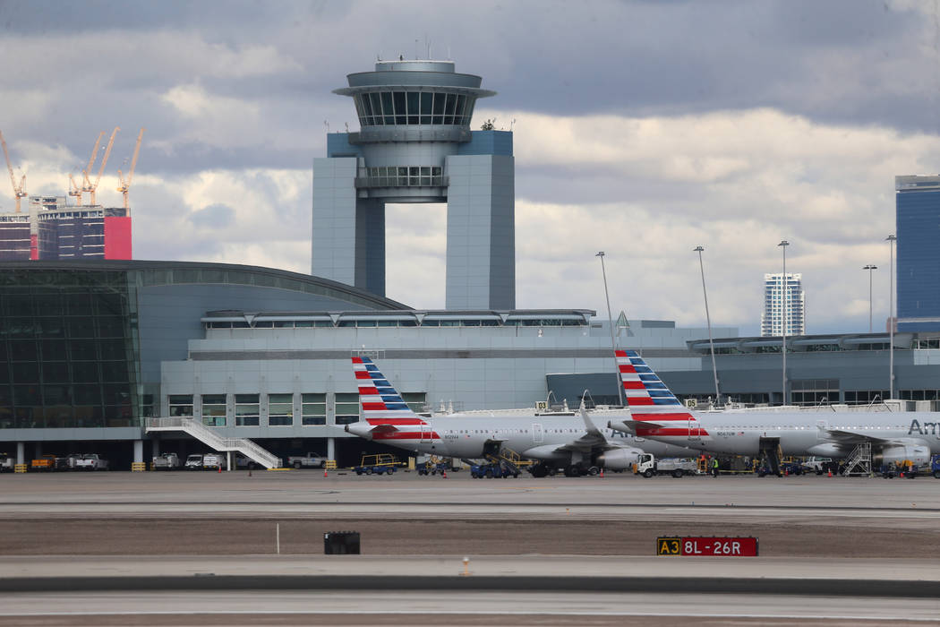 McCarran International Airport in Las Vegas, Thursday, Nov. 21, 2019. Flights arriving at McCar ...