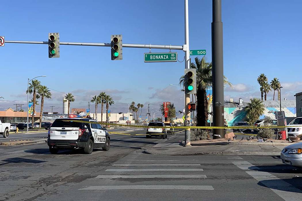 Las Vegas police investigate a stabbing near Bonanza Road and Las Vegas Boulevard North on Thur ...
