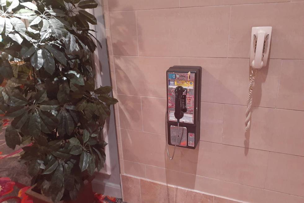 This pay phone can be used on the second floor of the California Hotel in Las Vegas. (Tony Garc ...
