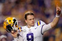 LSU quarterback Joe Burrow, who is considered a frontrunner for the Heisman Trophy, acknowledge ...