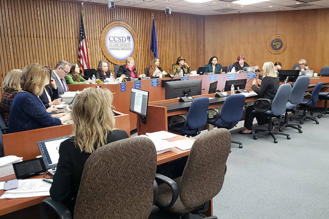 CCSD trustees hold evaluation of Superintendent Jesus Jara during a meeting Thursday, Dec. 05, ...