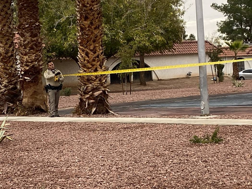 Las Vegas police investigate a homicide at a single-story apartment complex on the 3500 block F ...