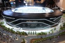 A Raiders Stadium model is displayed during a press conference on Monday, Oct. 14, 2019, in Las ...