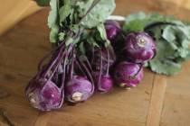 This July 20, 2015 photo shows kohlrabi in Concord, N.H. Kohlrabi is a member of the brassica f ...