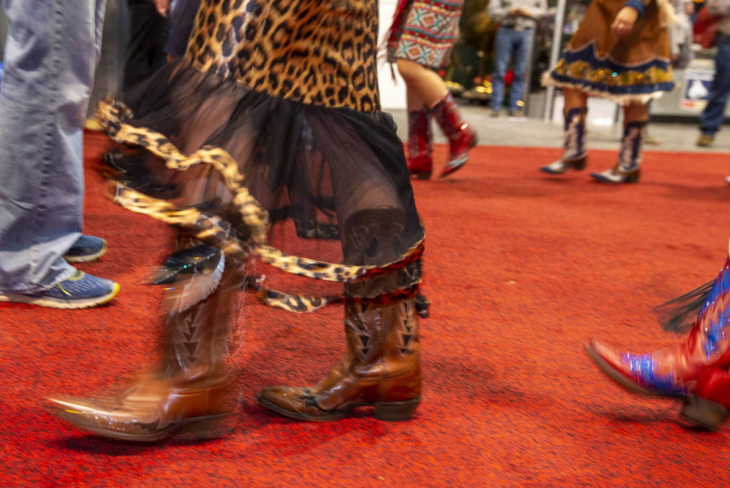 Boots worn and personally designed boots by Kay Marrs of South Dakota move along for the Miss R ...