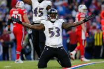 Baltimore Ravens defensive end Jihad Ward (53) celebrates on the field during the second half o ...