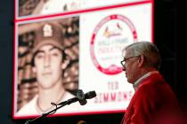 FILE - In this Aug. 15, 2015 file photo former Cardinals catcher Ted Simmons delivers his speec ...
