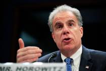 In this June 19, 2018, file photo, Department of Justice Inspector General Michael Horowitz tes ...