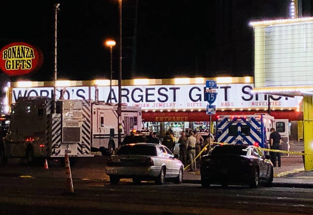 A barricade situation at Bonanza Gift Shop on Monday, Dec. 9, 2019, has forced the closure of L ...